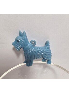 Blue Plastic Terrier Dog Vintage Charm Pendant Jewelry W Collar Scottish Westie